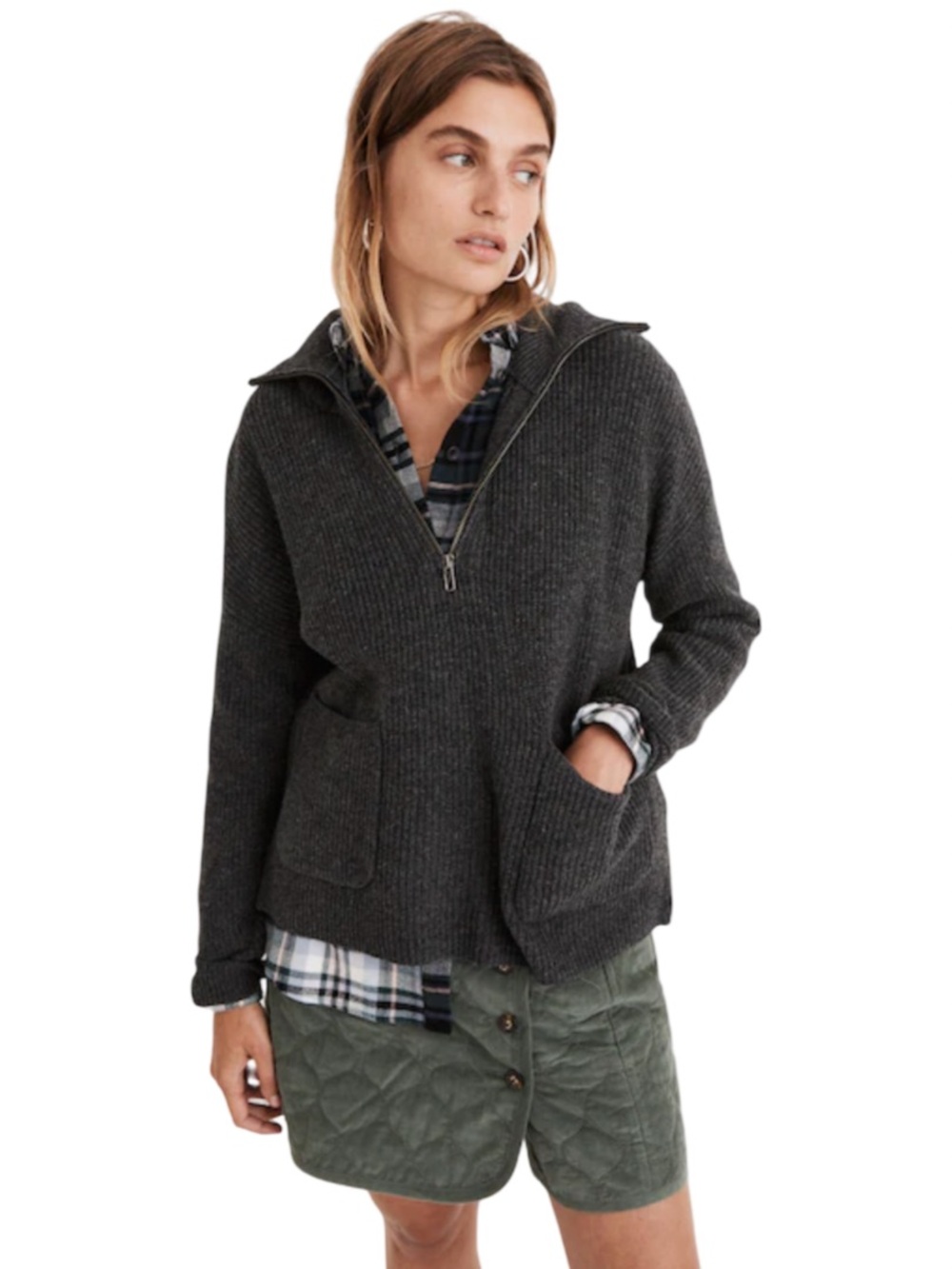 Madewell Wool Blend Gray Glenbrook Half-Zip Pullover Sweater Women's Small EUC